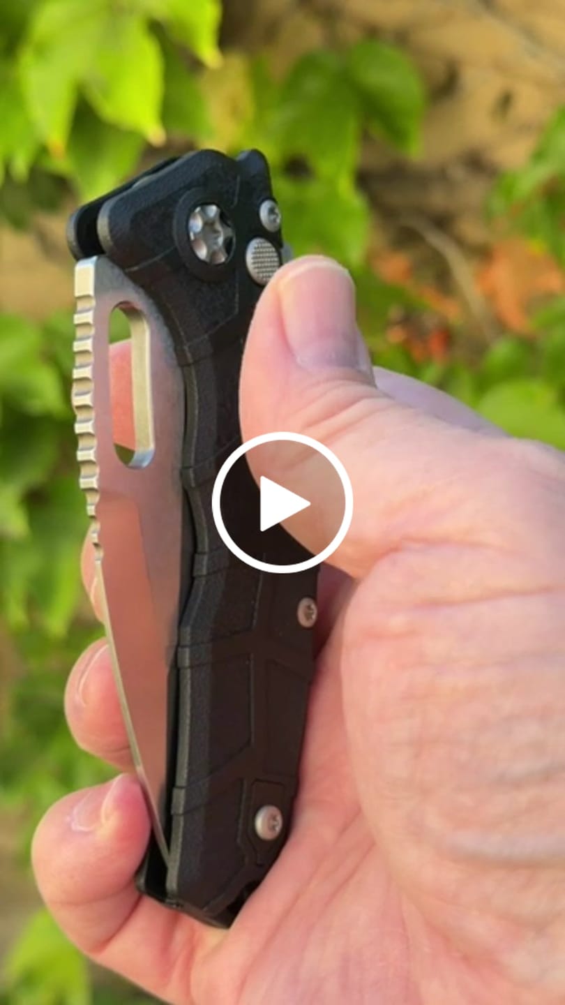 Customer video review of Heretic Martyr Tanto Manual Knife - Black Polymer, 3.5" Stonewash MagnaCut Tanto, Button Lock - Made in USA (H057-2A)