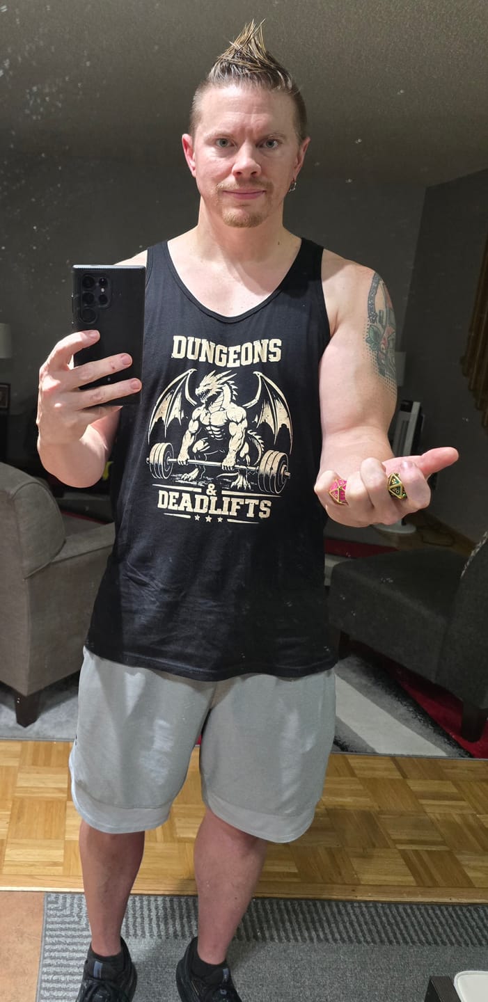 Customer photo review of Dungeons & Deadlifts Unisex Tank