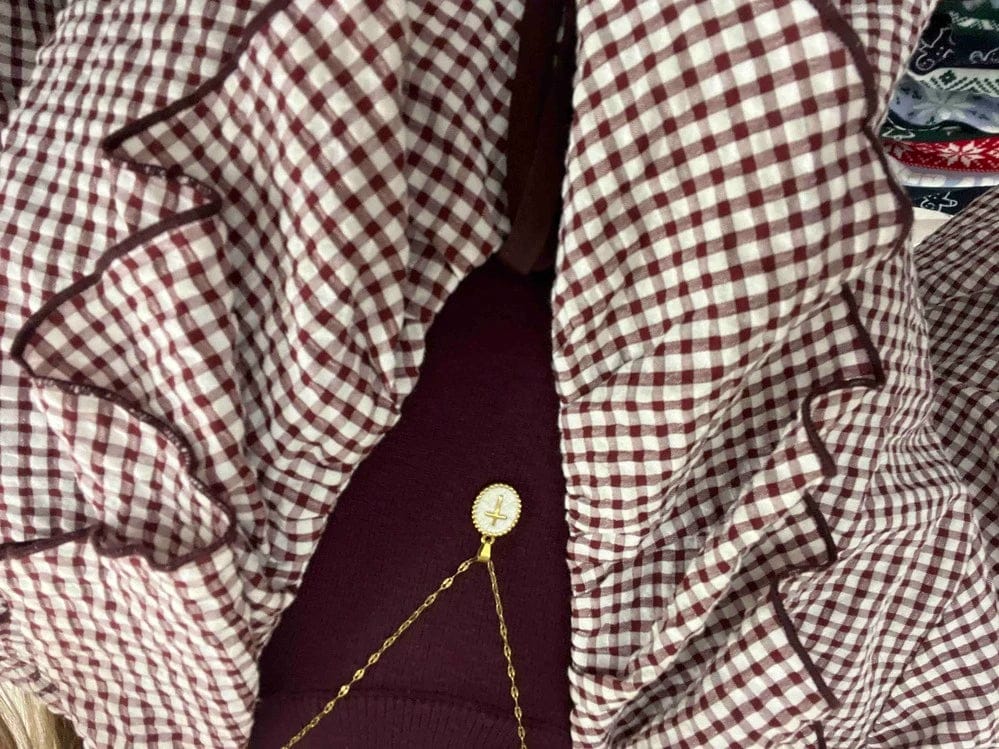 Customer photo review of Pastel Oval Cross Necklace