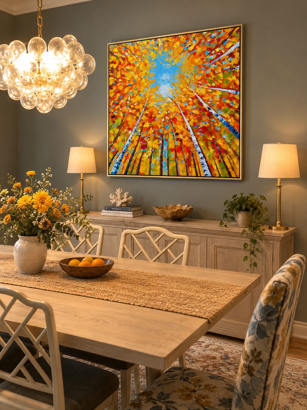 Customer photo review of "Canopy of Light" – Impressionist Birch Forest Upward View Textured Oil Painting