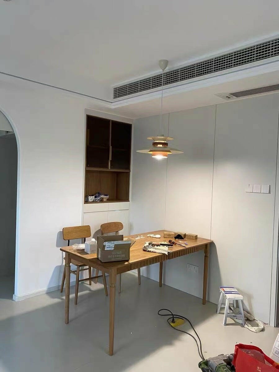 Customer photo review of Pendant Light, Metal Shades on Walnut Rings, 35 cm