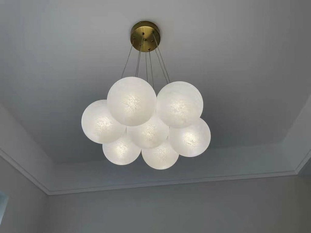 Customer photo review of Frosted Glass Cluster Chandelier, Gold Frame, 7 to 19 Globes