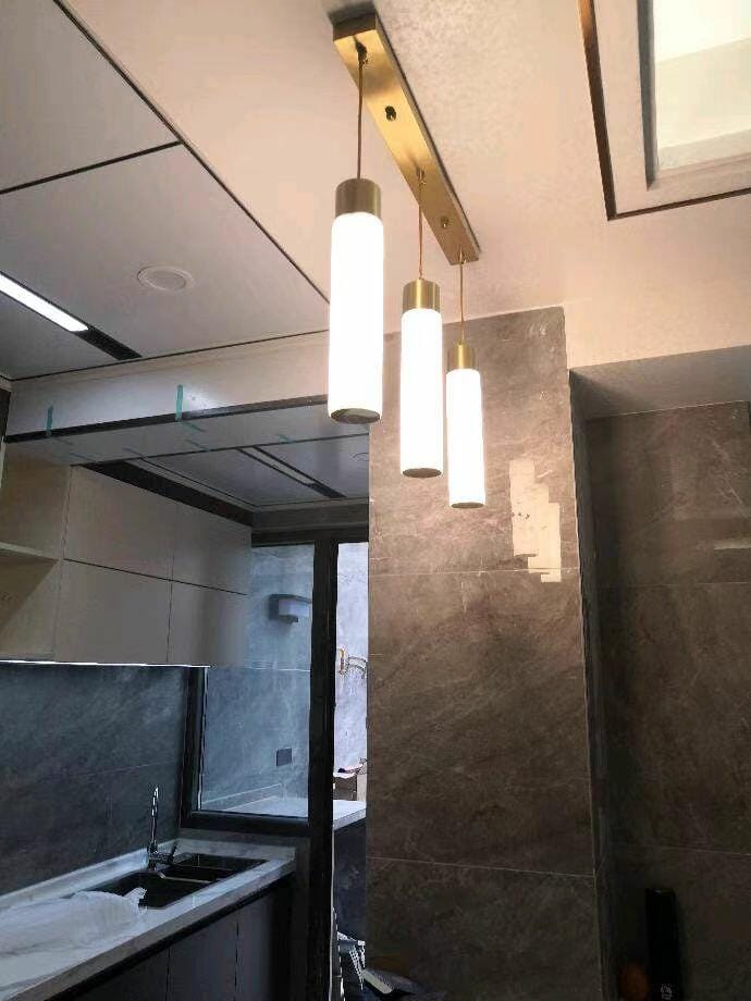 Customer photo review of Alabaster Tube Pendant Light, Brass or Black, Integrated LED