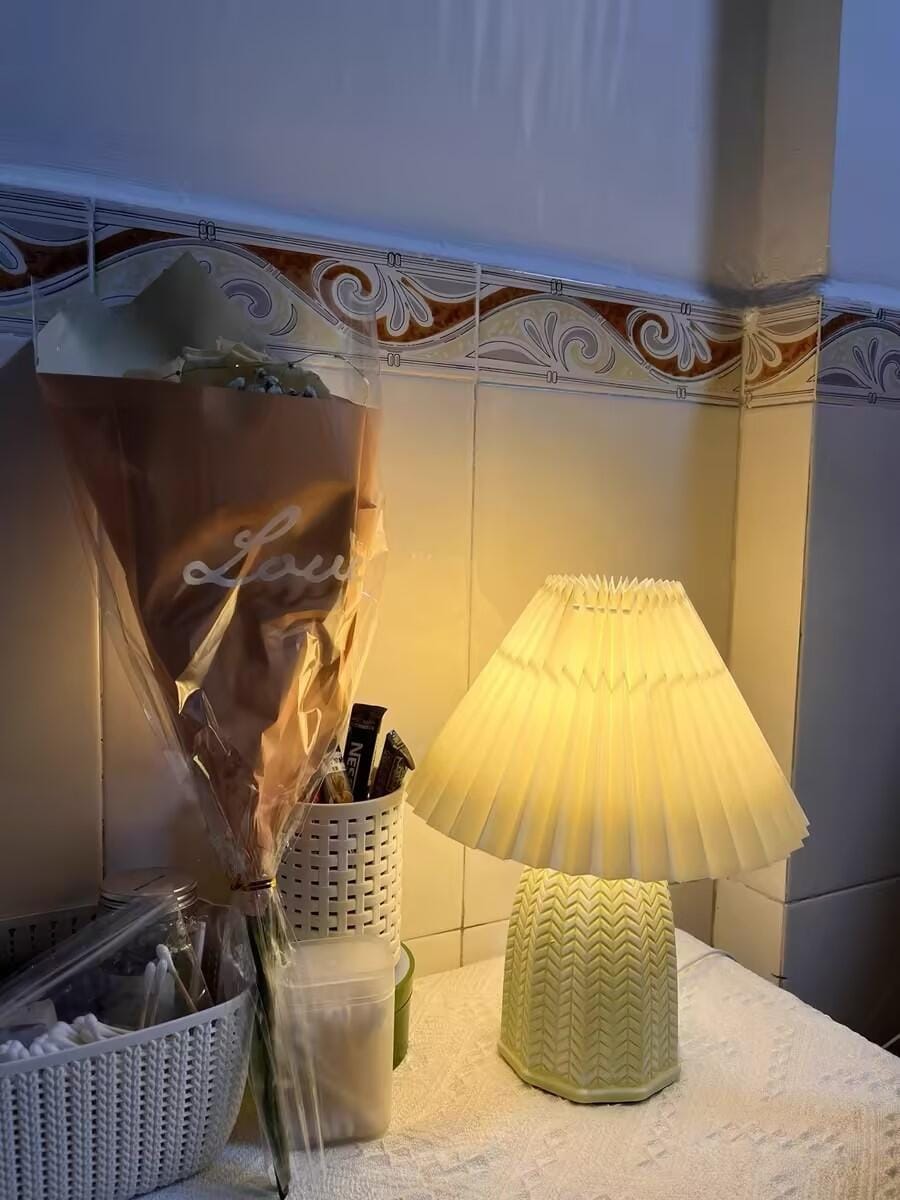 Customer photo review of Pleated Ceramic Table Lamp, Light Green Base, 37 cm, Plug In