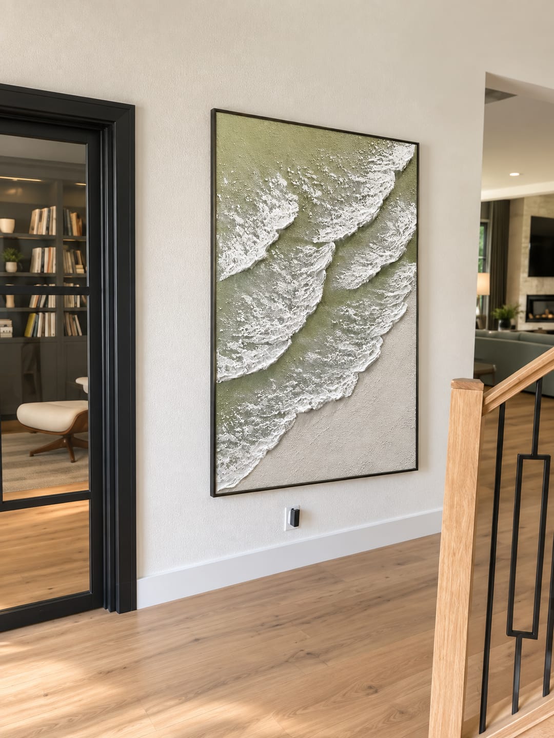 Customer photo review of "Romantic Tides"—A Minimalist Coastal Acrylic Painting with Sage Green Textured Waves