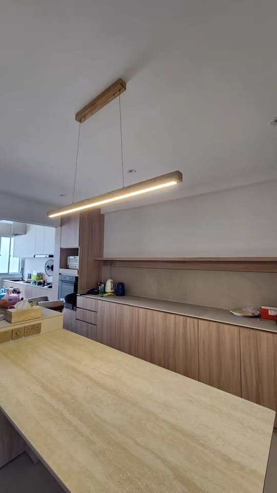Customer photo review of Slim Travertine Bar Pendant Light, Walnut Wood, 80 or 100 cm