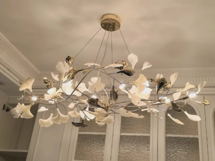 Customer photo review of Horizon Bloom Gingko Chandelier, Porcelain Leaf Ceiling Light, 7 Sizes