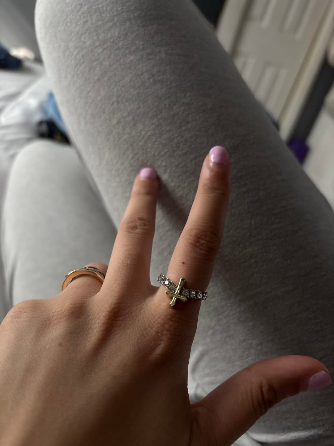 Customer photo review of Christianartworkshop Raised Jeweled Cross V‑Shaped Band Ring: Symbol of Celestial Blessing