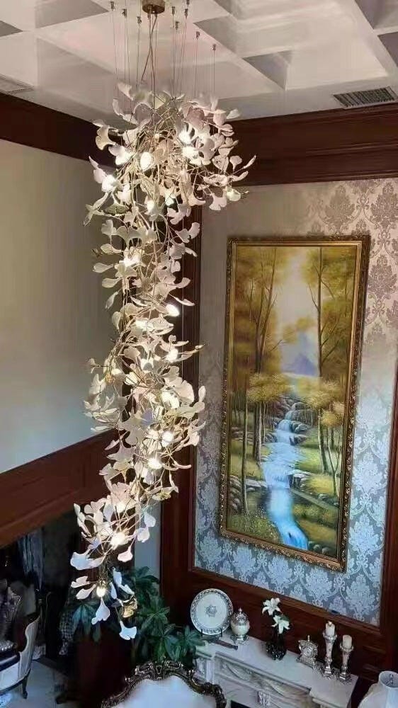 Customer photo review of Gingko Chandelier With Wrapped Porcelain Petals, Brass Column, 4 Sizes