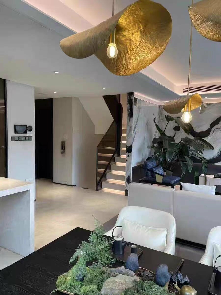 Customer photo review of Hammered Brass Pendant Light, Curved Shade, 1.5 m Cable