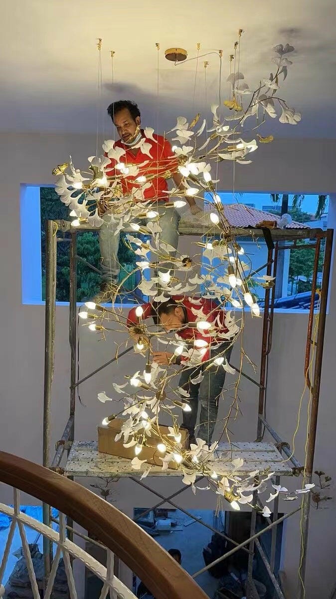 Customer photo review of Ceramic Chandelier Gingko Q, Tiered Leaf Column For Tall Stairwells