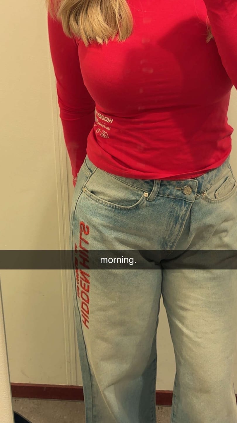 Customer photo review of RED EMBROIDERED LOGO JEANS