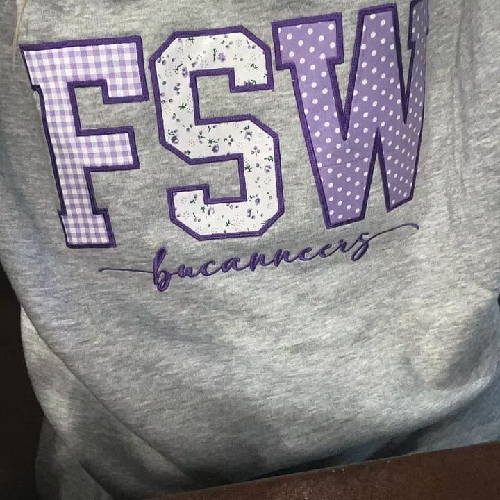 Customer photo review of Custom Patchwork Fabric Embroidered Sweatshirt Team and School Name Applique Varsity Letters