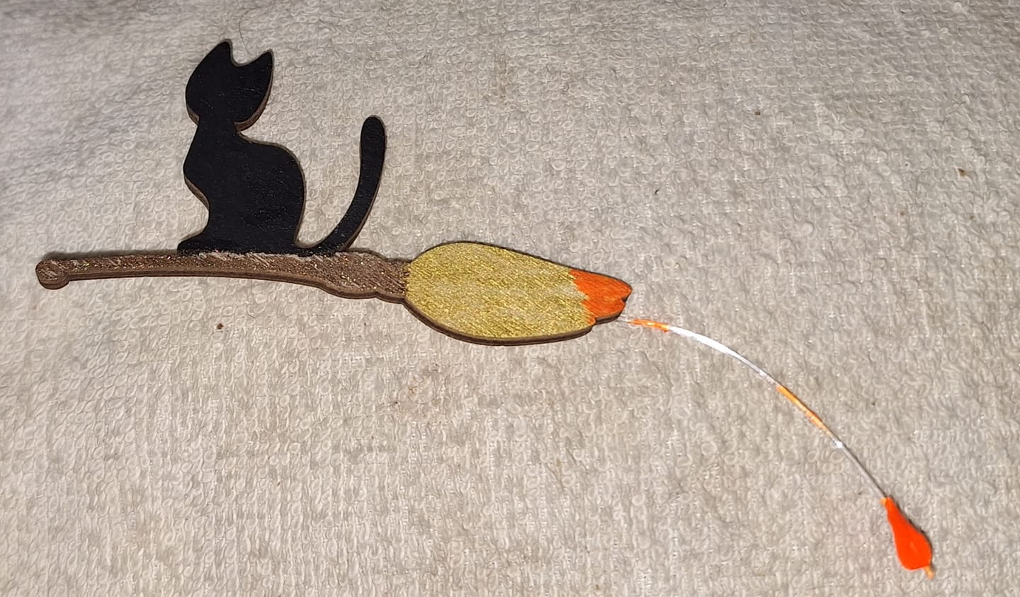 Customer photo review of Unfinished Wood Cat on Broom Shape | DIY Halloween Cat Craft Cutout | up to 46" DIY