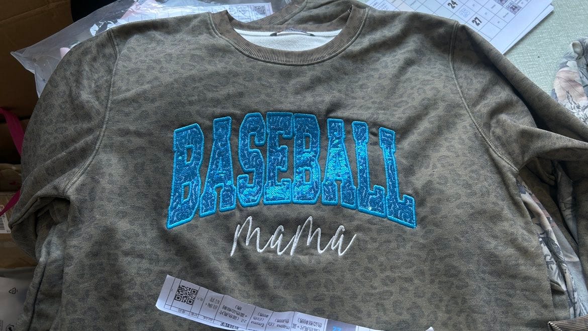 Customer photo review of Custom Sequin Name or Team Sweatshirt – Personalized Glitter Letters, Vintage Wash Style | Gifts for Sports Mom