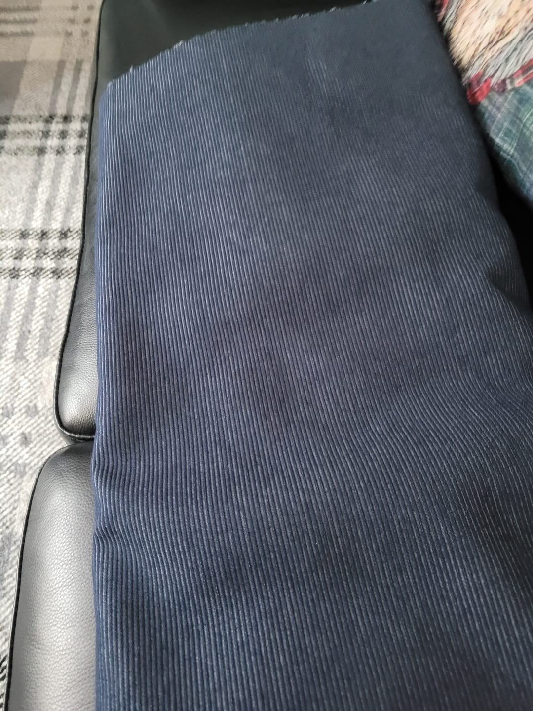 Customer photo review of Navy Striped Stretch Denim Fabric