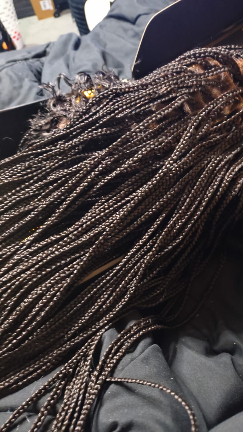Customer photo review of Multi-Color Knotless Braid Wig, Human Hair Full Lace, Waist Length (Channel)