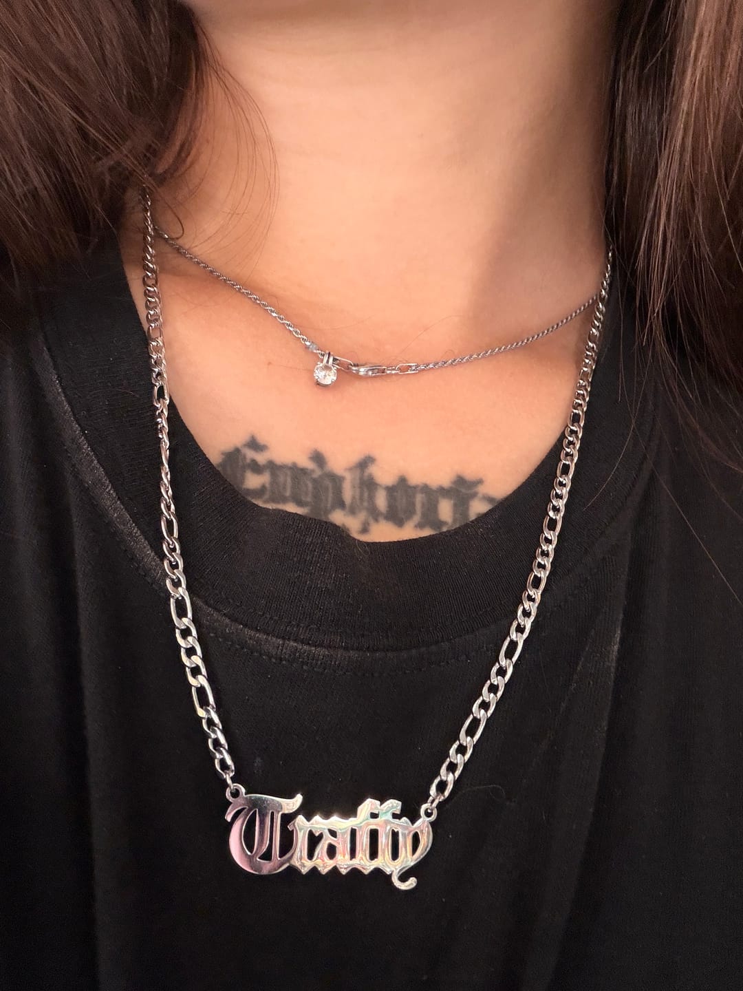 Customer photo review of Old English Name Necklace