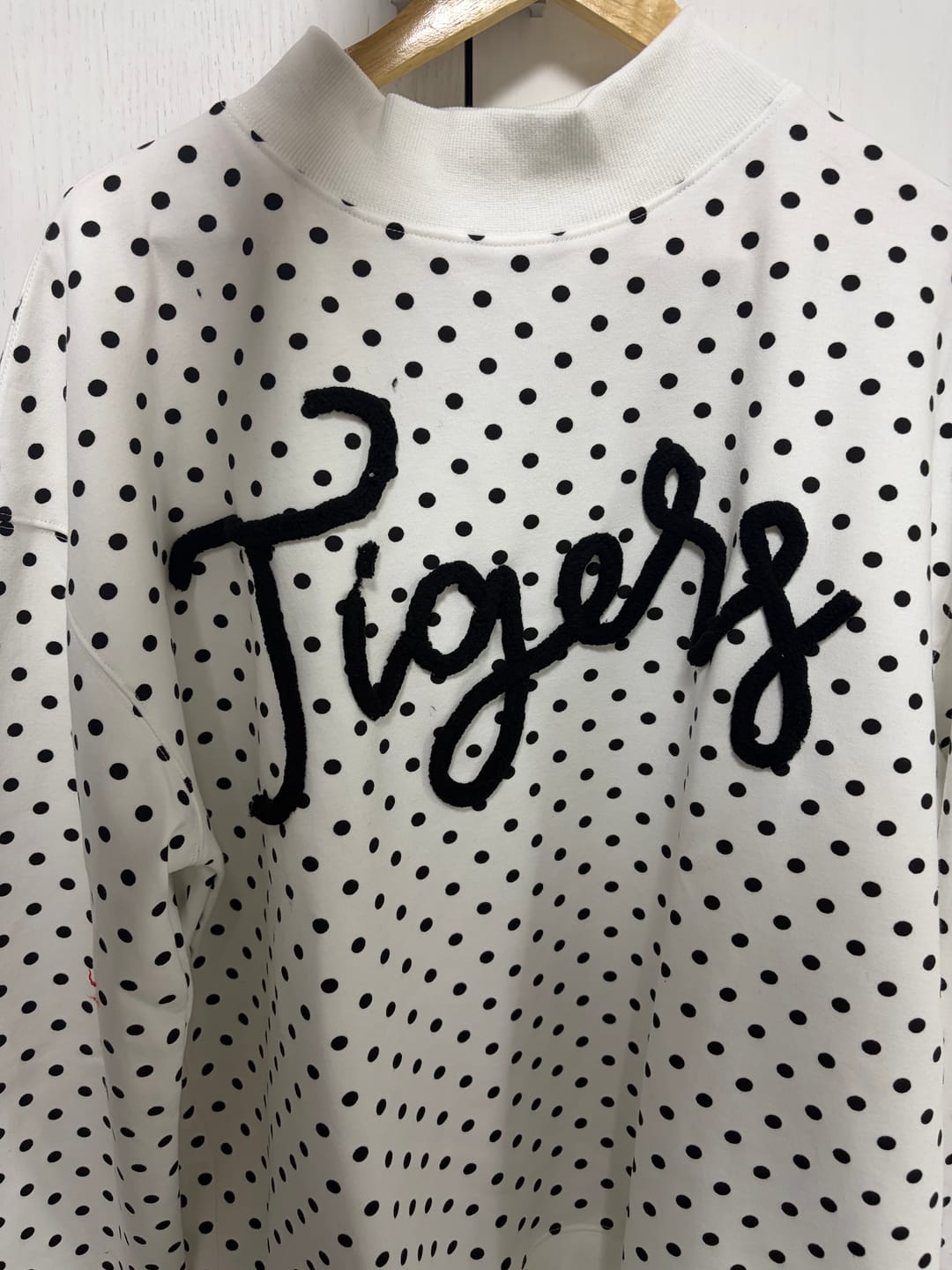 Customer photo review of Custom College Chenille Team Name Embroidered Polka Dot Mockneck Game Day Wear