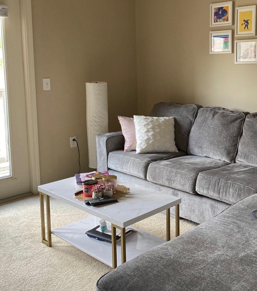 Customer photo review of 2-Tier Coffee Table with Storage, 39.5" Center Table, Gold & White