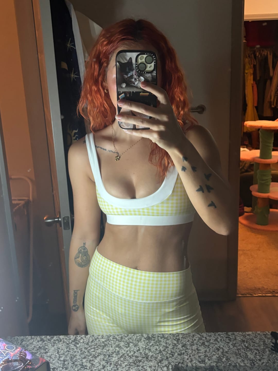 Customer photo review of HALLE Gingham Lemonade Sports Bra