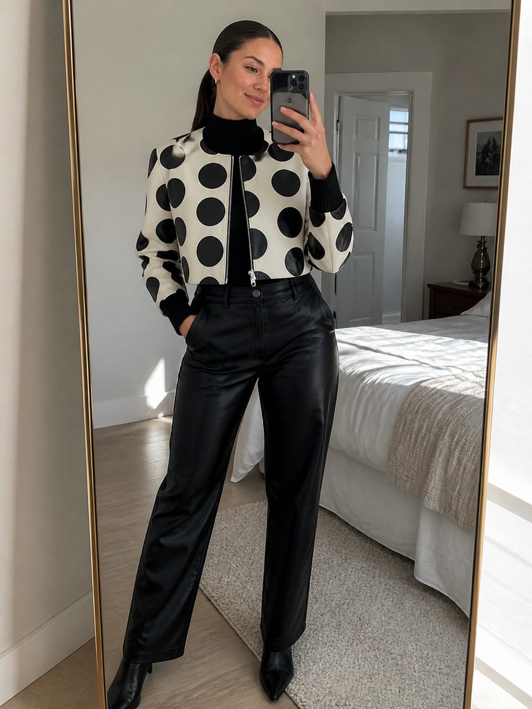 Customer photo review of Zipper Split-Joint Polka-Dot Long Sleeves Round-neck Jackets&Coats