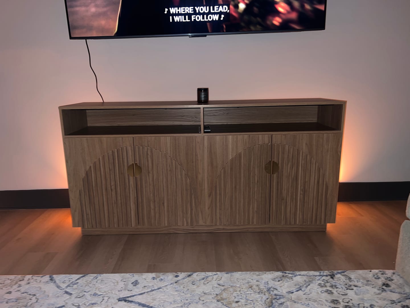 Customer photo review of 65" Fluted Arched Door Modern TV Stand