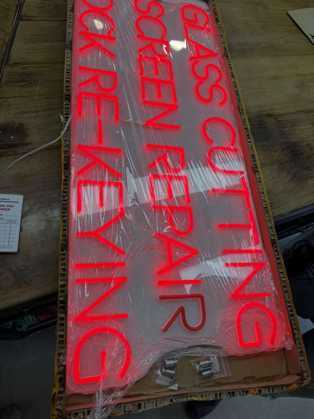 Customer photo review of Custom Neon: glass cutting s...