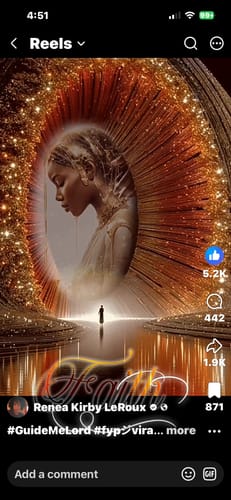 Customer's digital artwork of a glowing figure against a shimmering, golden archway, not showing the body oil product.