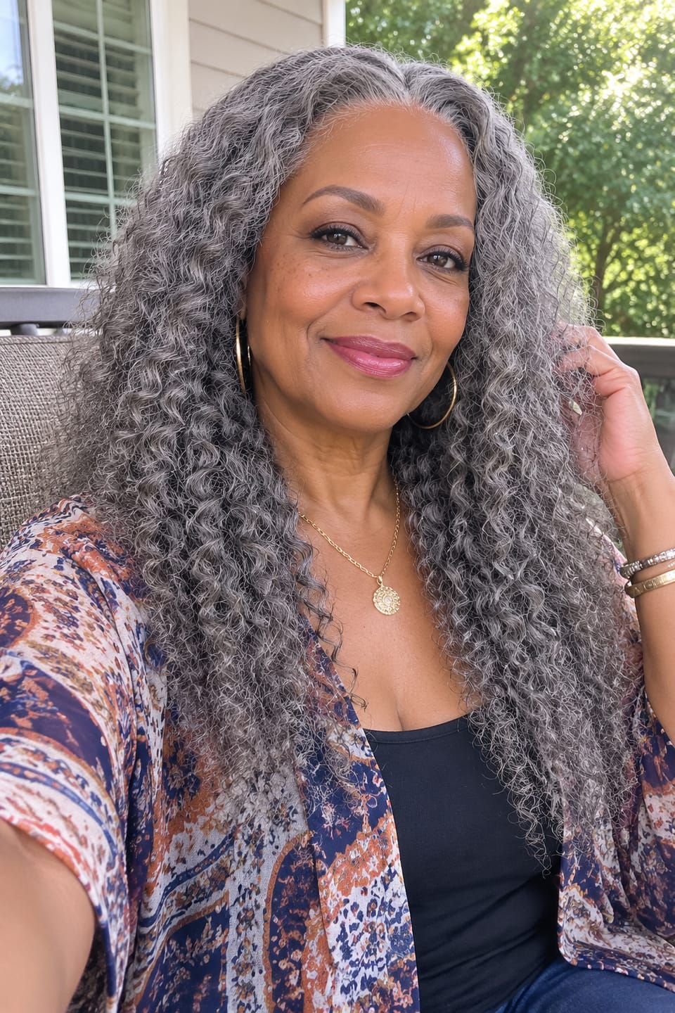 Customer photo review of Luvwin 13x4 Salt And Pepper Long Deep Curly Glueless Gray Color Pre-Cut Lace Wig