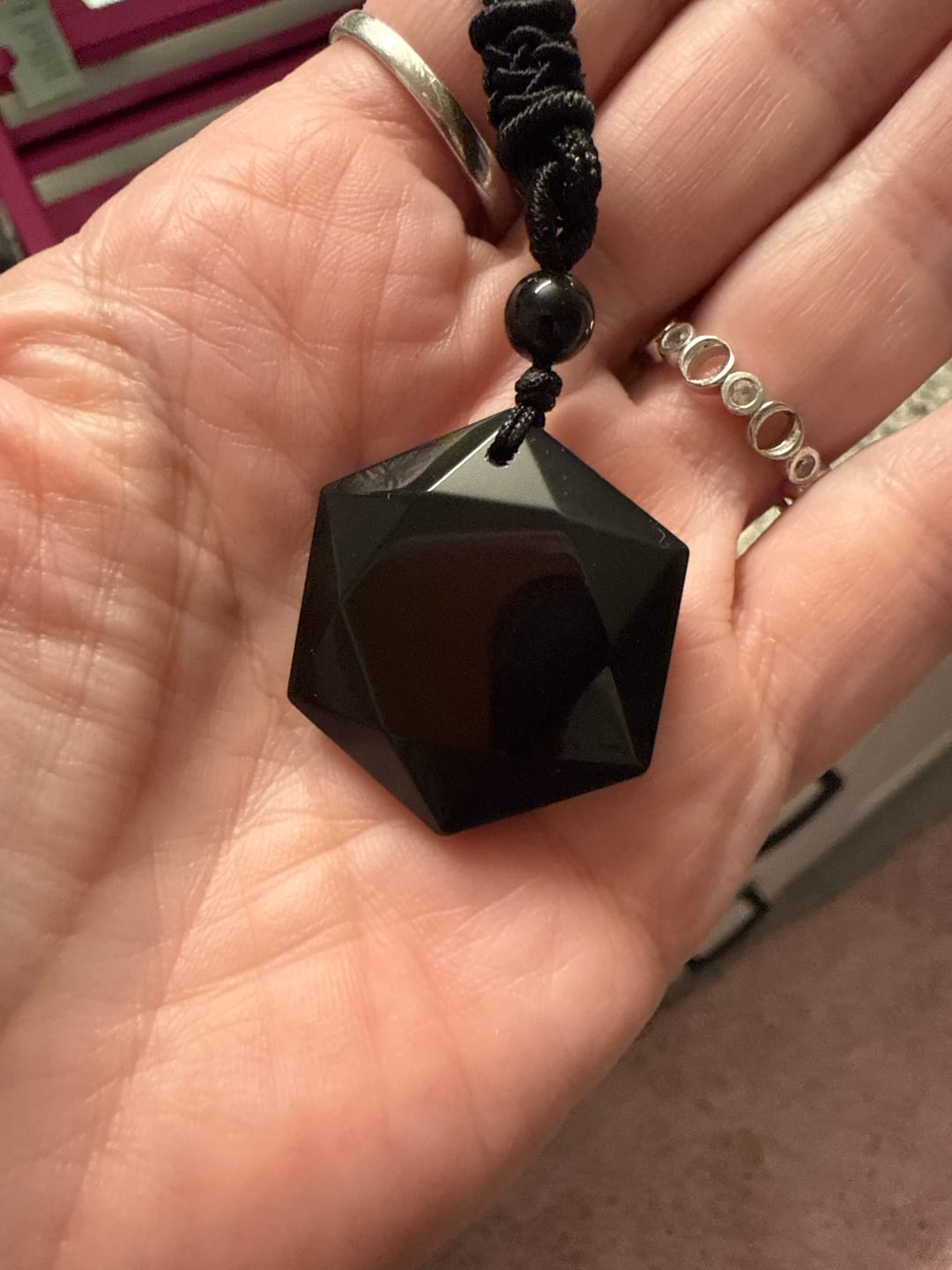 Customer photo review of Obsidian Self Protection Necklace