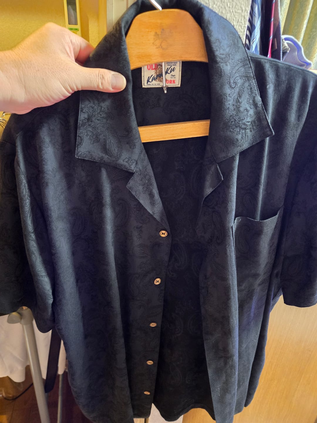 Customer photo review of ウール混　ペイズリー柄ジャカード織りオープンカラーシャツ