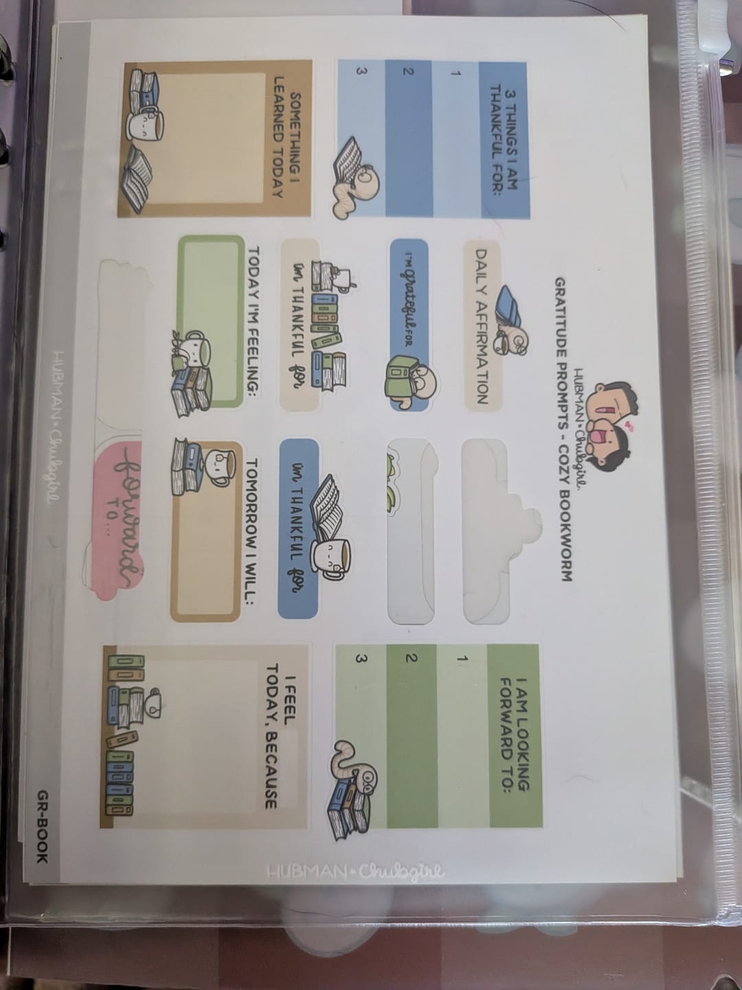 Customer photo review of Sticker Sheet - Gratitude Prompts Cozy Bookworm Theme