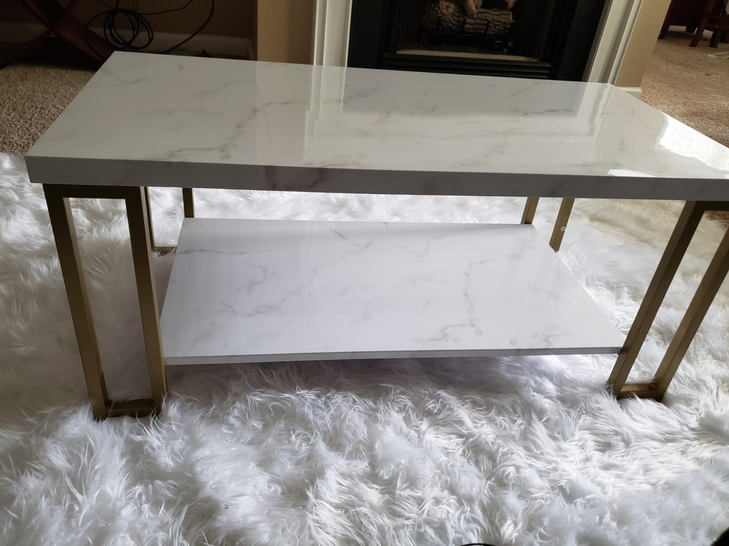 Customer photo review of 2-Tier Coffee Table with Storage, 39.5" Center Table, Gold & White