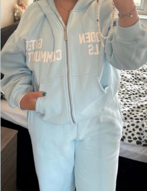 Customer photo review of GATED COMMUNITY ZIP HOODIE LIGHT BLUE