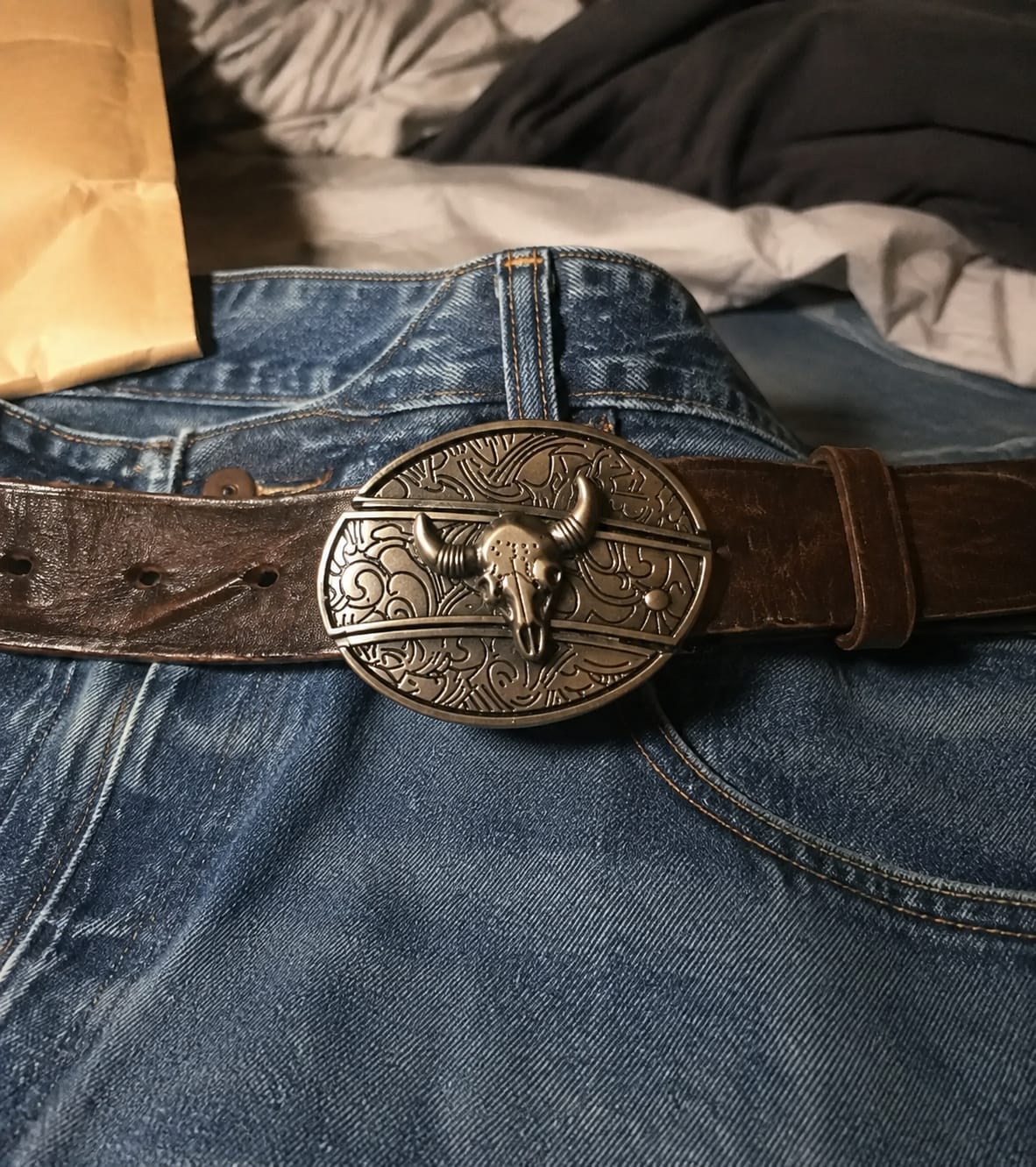 Customer photo review of Oval Bull Skull Belt Buckle with Hidden Knife