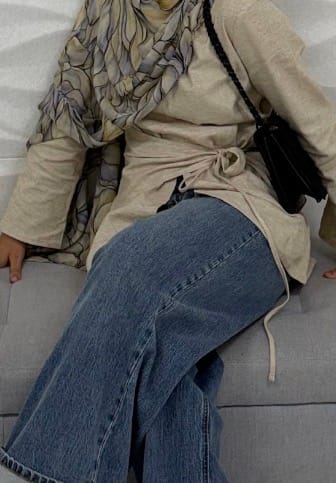 Customer photo review of Beige Linen Cotton Wrap Top