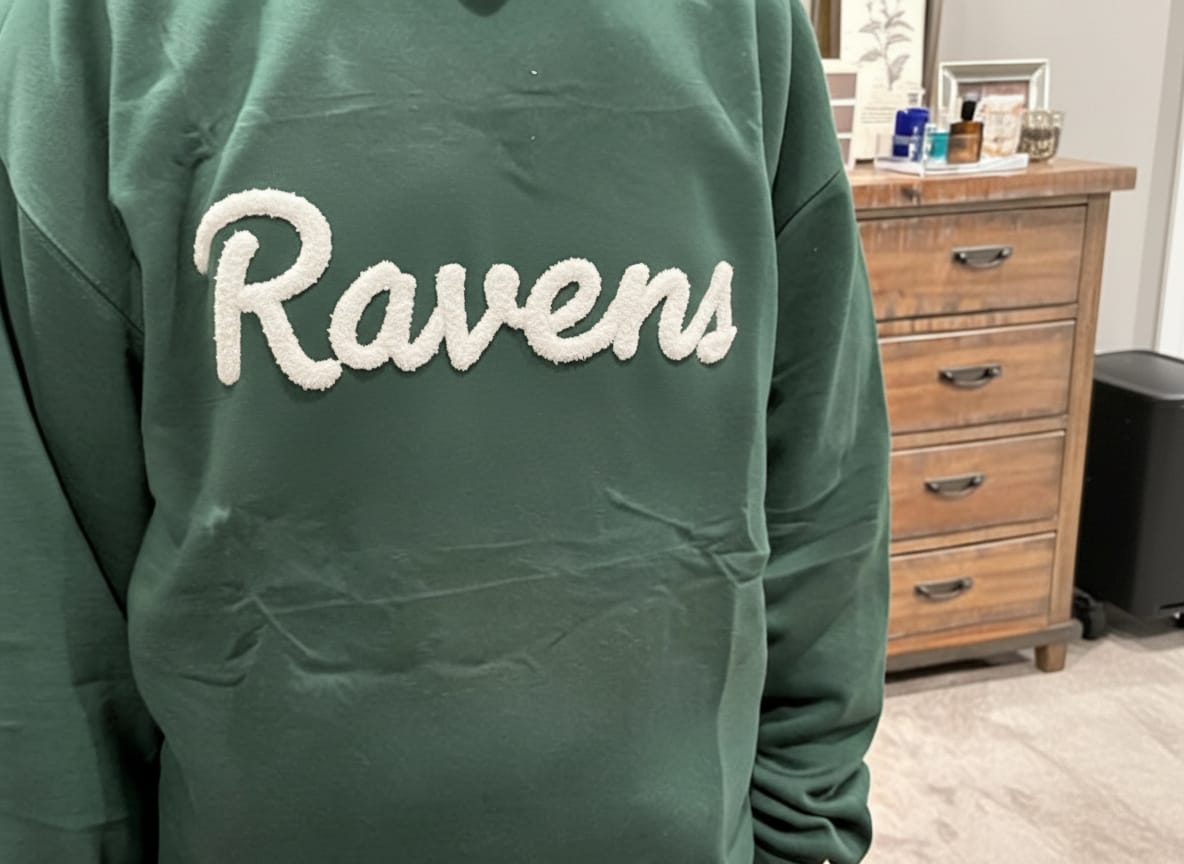 Customer photo review of Custom College Chenille Team Name Embroidered Sweatshirt | Gifts for Sports Mom