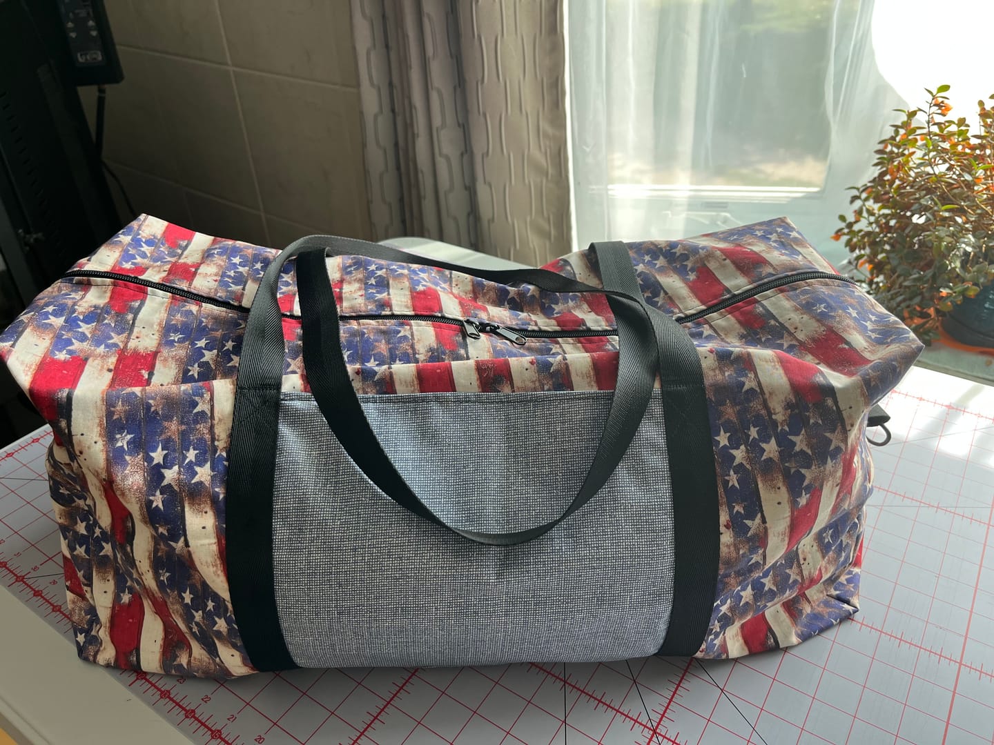 Customer photo review of American Flag Wood Planks Fabric