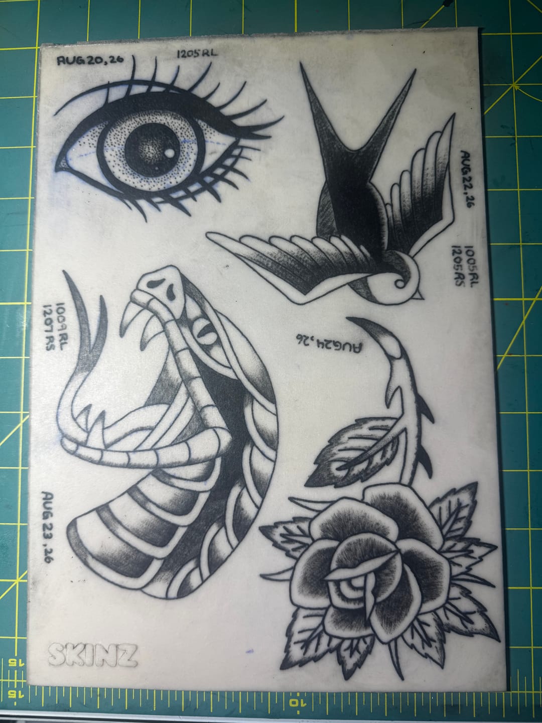 Customer photo review of Tattoo Practice Skin | Size Medium A4 | Ben Fisher Pack of 10