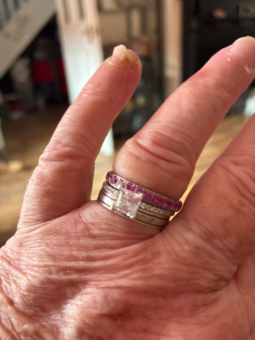 Customer photo review of 1ct Princess Cut Moissanite Engagement Ring | White Gold Slimline Dazzle Ring