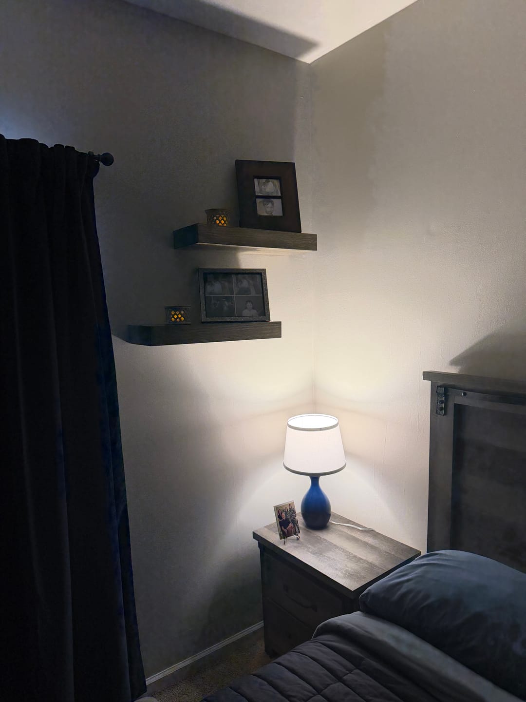 Customer photo review of Modern 3" Thick Pine Floating Shelves