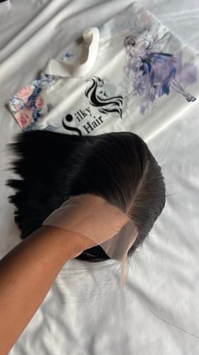 Customer photo review of Vietnamese Super Double Drawn Bone Straight 5x5 Glueless Closure 8" Natural Black Wig