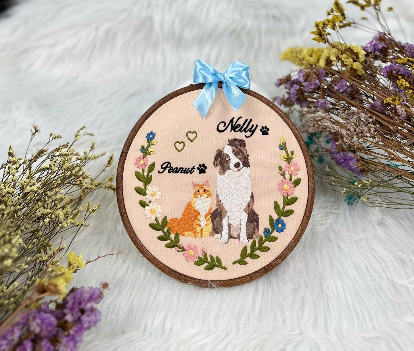 Customer photo review of Personalized Dog Floral Embroidery Hoop Art: Custom Pet Portrait