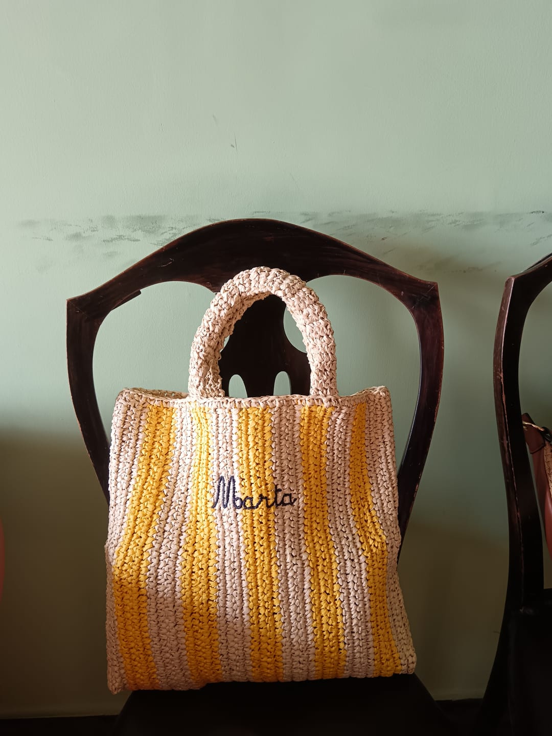 Customer photo review of Borsa a Mano in Rafia - Righe gialle