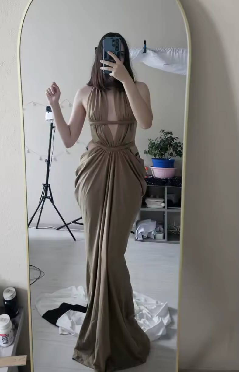 Customer photo review of Vestido Tubo Plisado Fruncido sin Tirantes
