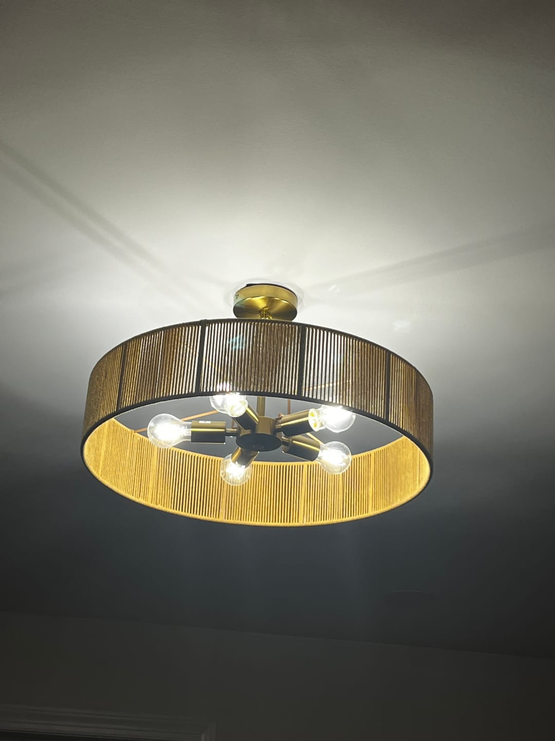 Customer photo review of French Country Brown Woven Rope Wide Drum Semi Flush Chandelier
