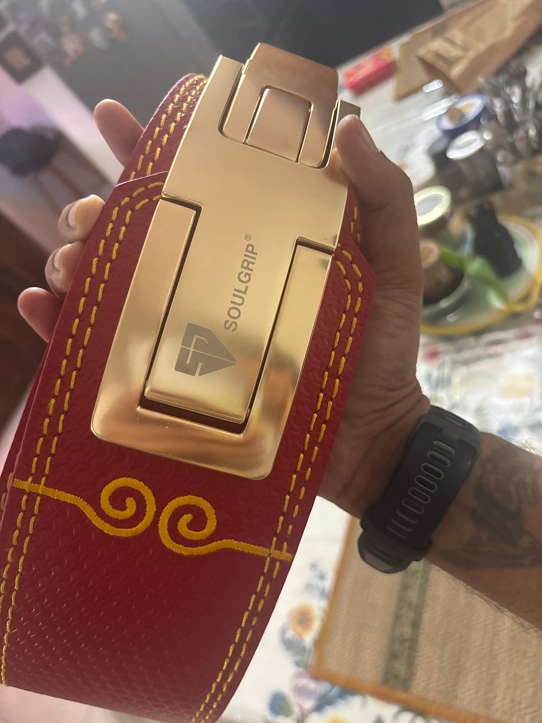 Customer photo review of Dragonforged Blood Red 13mm Powerlifting Belt (Limited Edition)