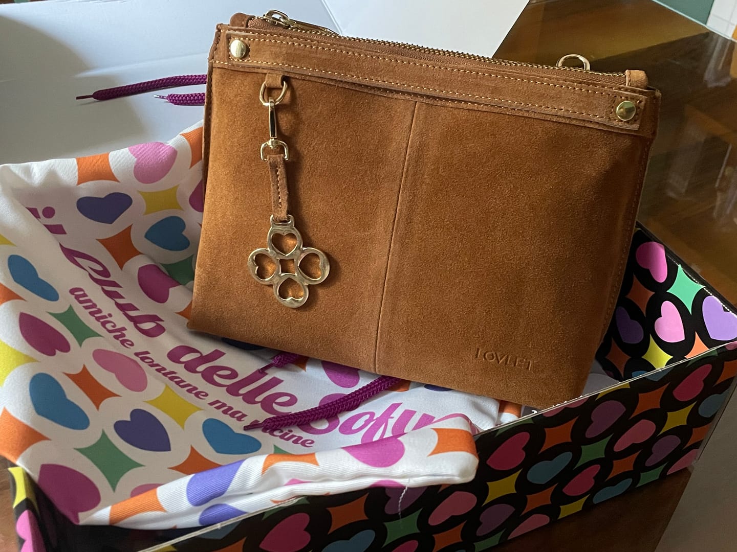 Customer photo review of BORSA MINI SOFY CAMOSCIO CARAMELLO