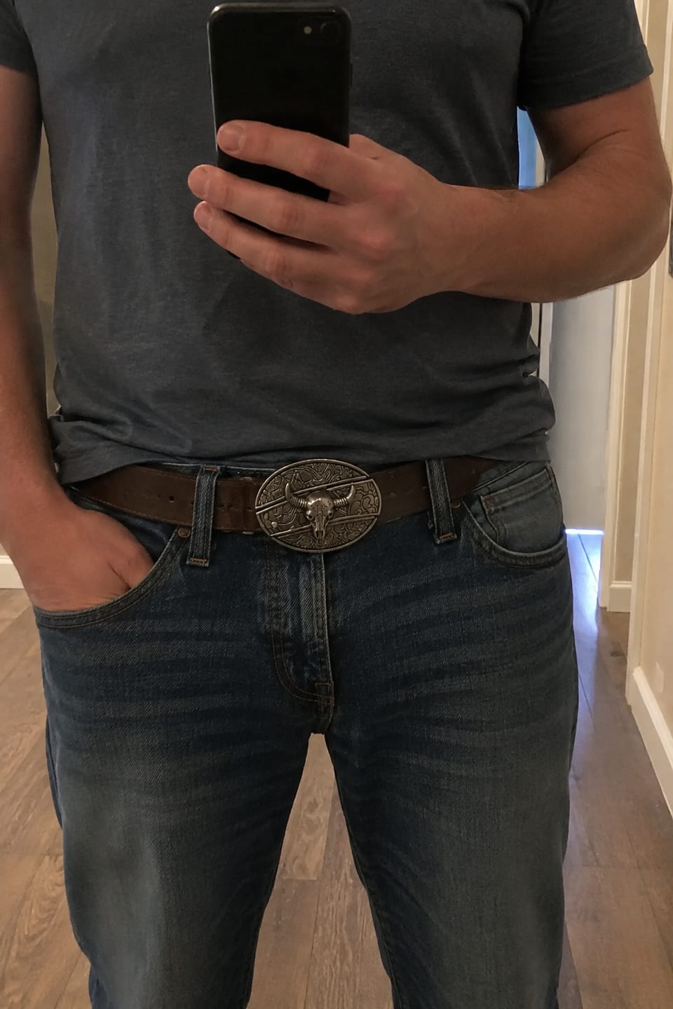 Customer photo review of Oval Bull Skull Belt Buckle with Hidden Knife